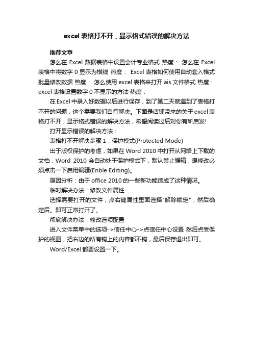 excel表格打不开，显示格式错误的解决方法