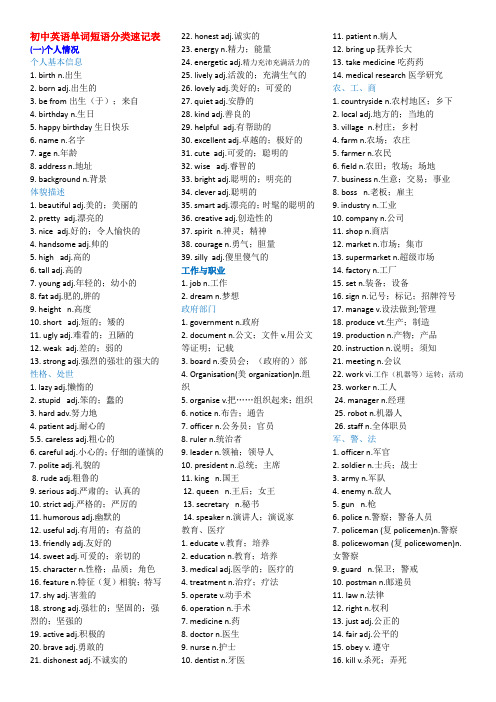 初中英语单词及短语分类速记表--中考1600词