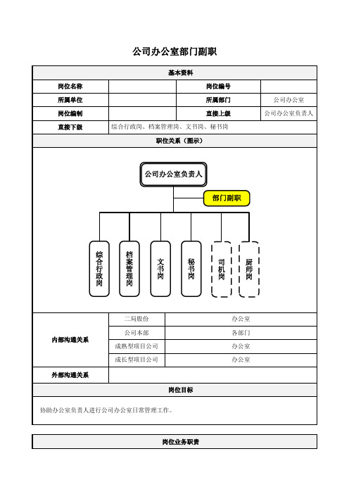 公司办公室部门副职岗位责任书