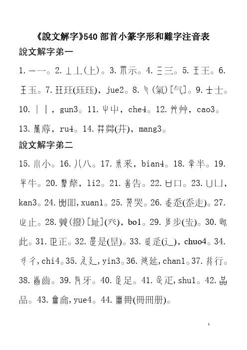 说文解字部首表