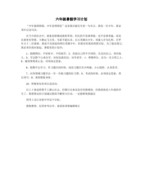 六年级暑假学习计划