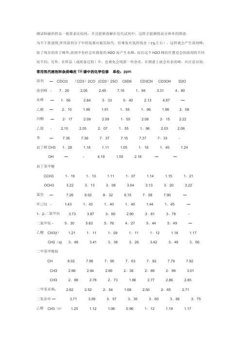 核磁谱图NMR常见溶剂峰杂质峰分析_(中文版)