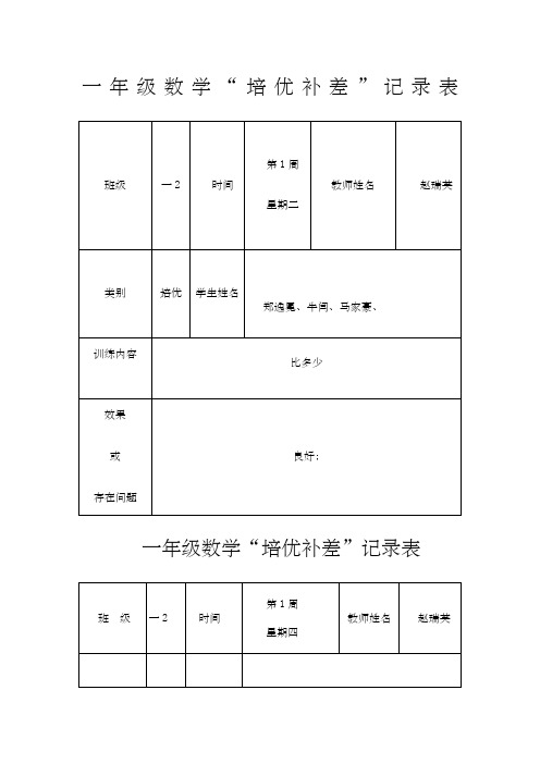 一年级数学培优辅差记录表