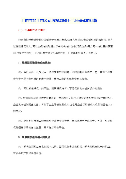 公司各种股权激励模式的比较分析