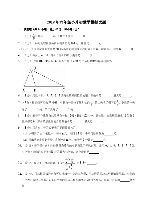 2019年六年级小升初数学模拟试题13(有答案)