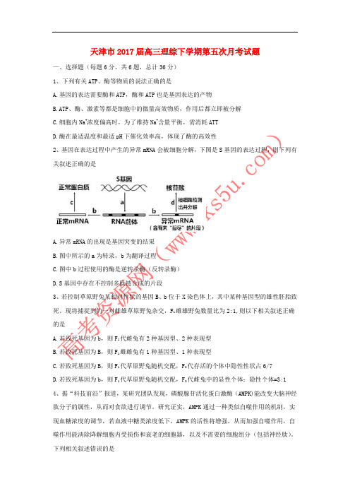 天津市2017届高三理综下学期第五次月考试题