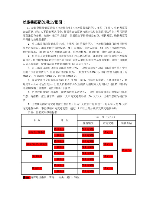 差旅费报销制度及指引