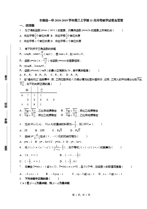 丰顺县一中2018-2019学年高三上学期11月月考数学试卷含答案