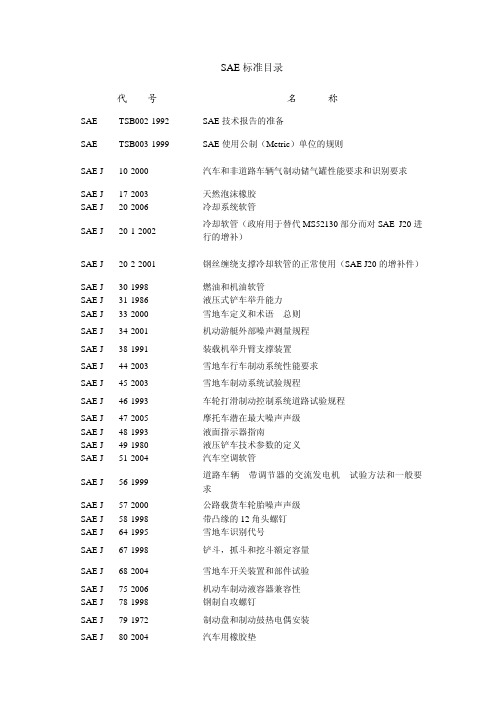 sae标准名称列表(美国机动车工程师学会)