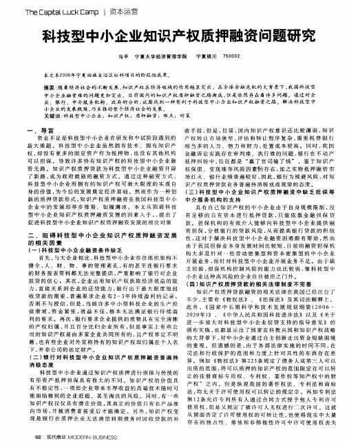 科技型中小企业知识产权质押融资问题研究