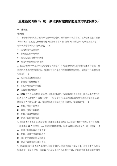 主题强化训练2 统一多民族封建国家的建立与巩固(秦汉-高三统编版历史二轮复习