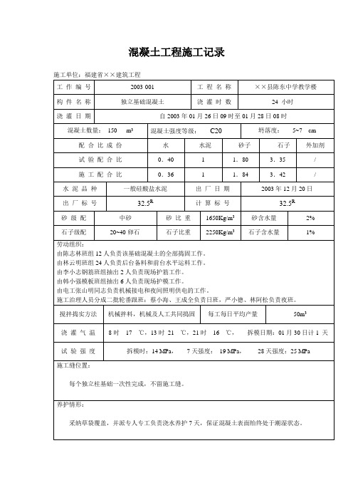 混凝土工程施工记录