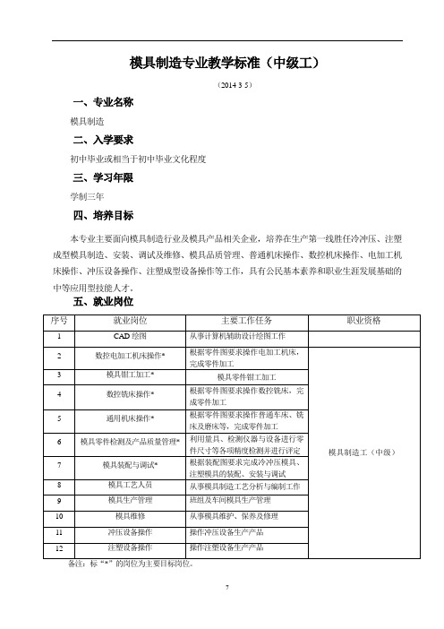 模具制造专业教学标准教材