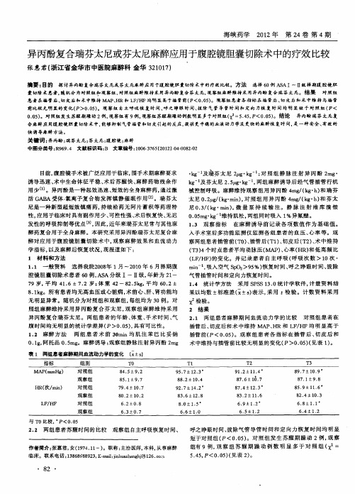 异丙酚复合瑞芬太尼或芬太尼麻醉应用于腹腔镜胆囊切除术中的疗效比较