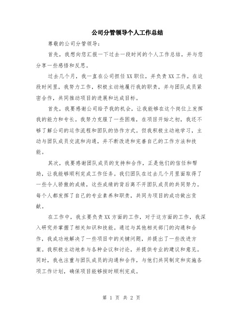 公司分管领导个人工作总结