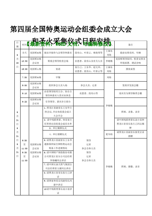 第四特奥运动会组委会成立大会和圣火采集仪式日程安排