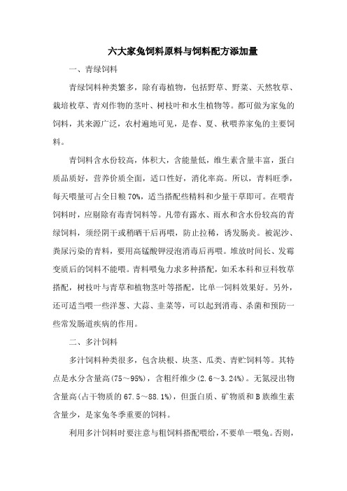 六大家兔饲料原料与饲料配方添加量