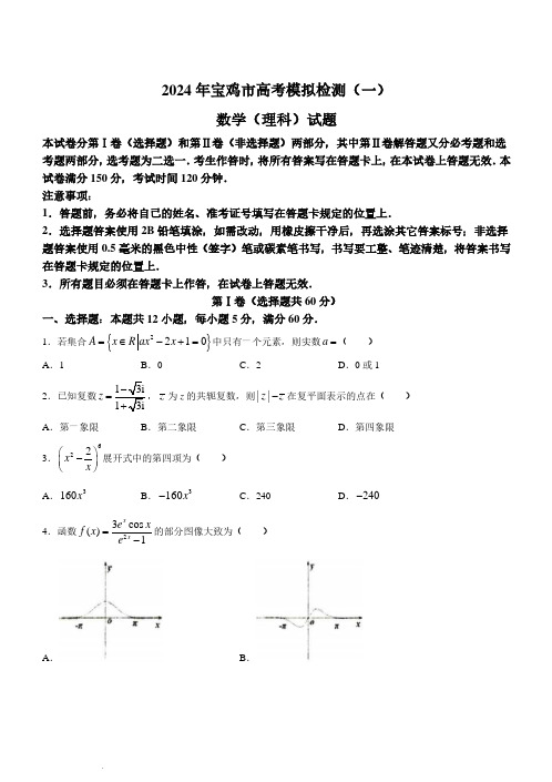 陕西省宝鸡市2023-2024学年高三上学期高考模拟检测(一)数学(理科)试题(含答案)