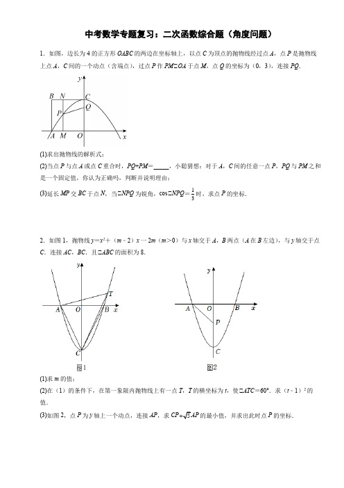 初三中考数学专题复习：二次函数综合题(角度问题)含答案