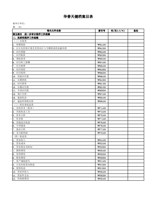 审计底稿档案目录——【IPO财报审计 底稿】