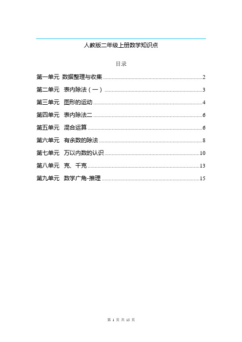 人教版二年级上册数学知识点归纳总结