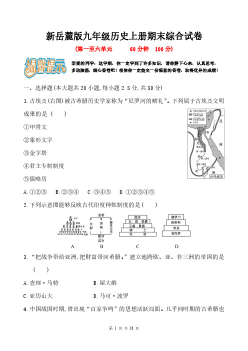 新岳麓版九年级历史上册期末综合试卷含答案