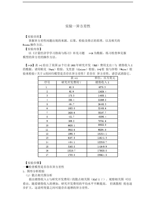 Eviews异方差性实验报告