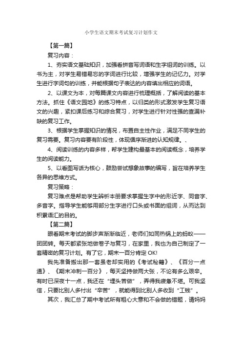 小学生语文期末考试复习计划作文_作文800字_小学作文_