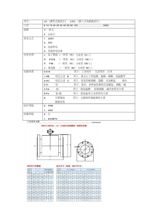 电磁流量计选型表