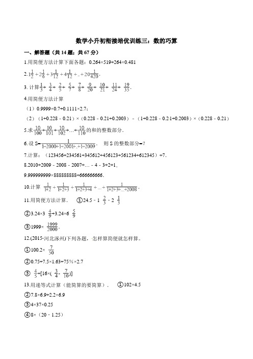 六年级下册数学试题-数学小升初衔接培优训练三：数的巧算∣通用版(含解析)