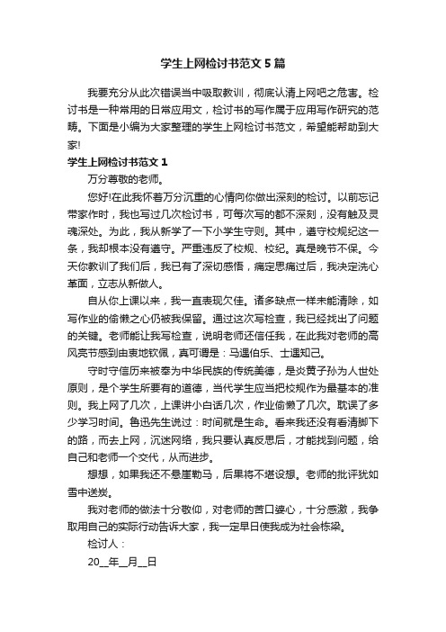 学生上网检讨书范文5篇