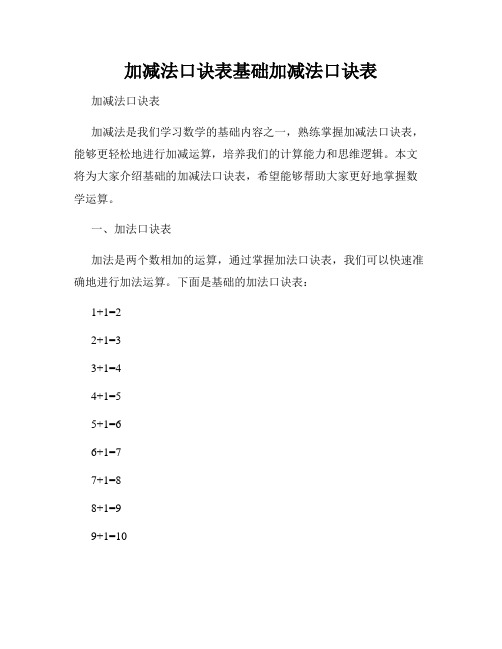 加减法口诀表基础加减法口诀表