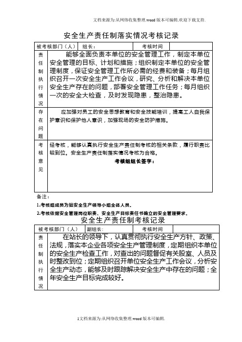 安全生产责任制落实情况考核记录