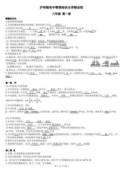 【初中物理知识点】沪科版初中物理知识点详细总结中考