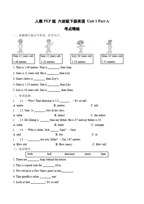 【单元阶段过关】六年级下册英语Unit 1 How tall are you ——Part A 考点