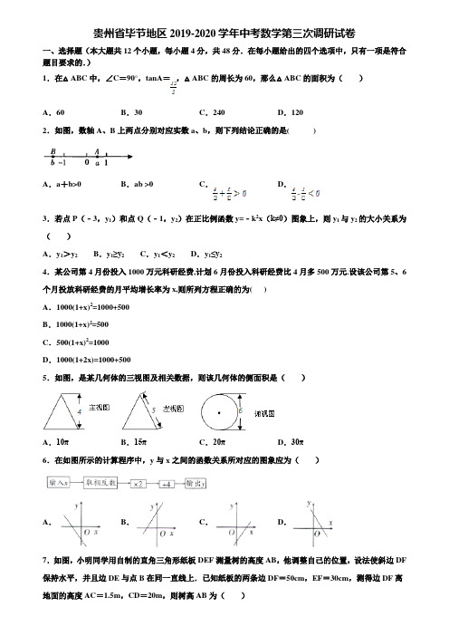 贵州省毕节地区2019-2020学年中考数学第三次调研试卷含解析