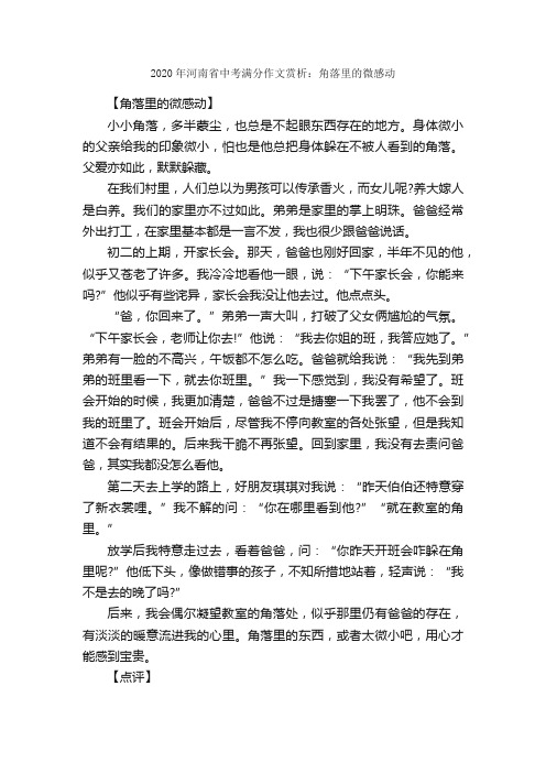 2020年河南省中考满分作文赏析：角落里的微感动_中考满分作文_