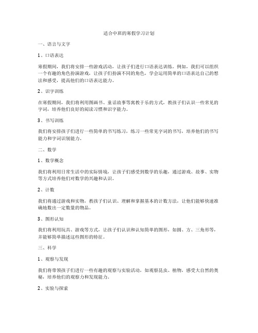 适合中班的寒假学习计划