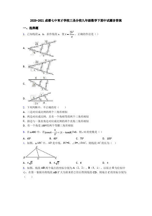 2020-2021成都七中育才学校三圣分校九年级数学下期中试题含答案