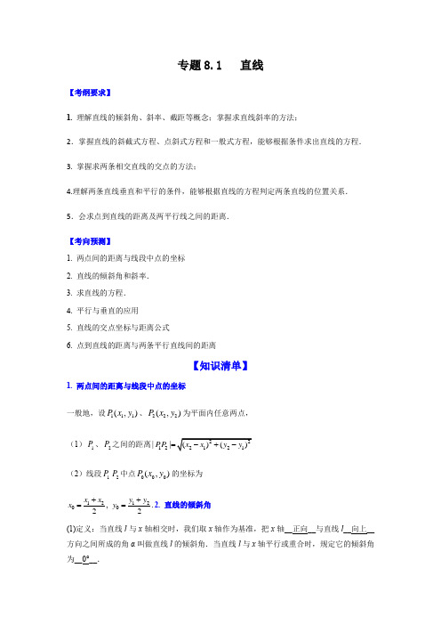 中职高考数学一轮复习讲练测专题8-1   直线(讲)解析版