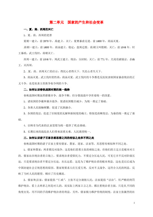 江苏省丹徒区世业实验学校七年级历史上册期末总复习第二单元国家的产生和社会变革素材北师大版