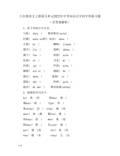 八年级语文上册第五单元2022年中考知识点字间字形练习题(含答案解析)