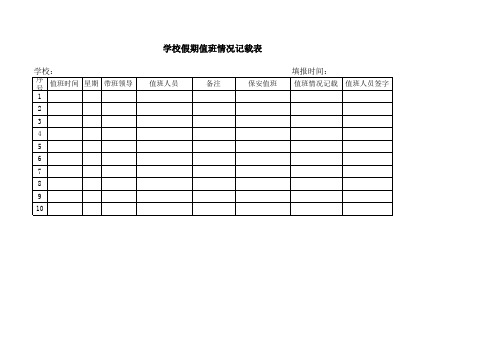 学校假期值班情况记载表