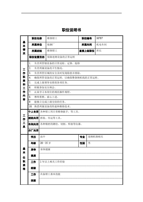 某机械公司岗位说明书汇编(36个)39