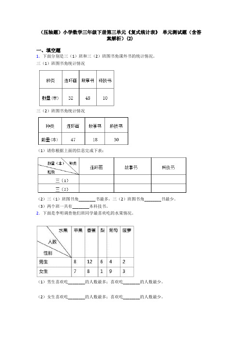 (压轴题)小学数学三年级下册第三单元《复式统计表》 单元测试题(含答案解析)(2)