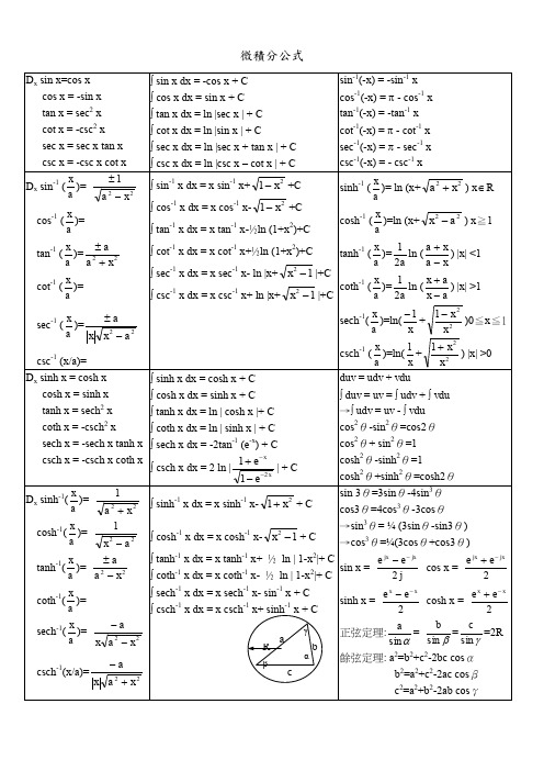 高数微积分公式大全