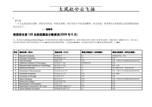 Gaccnx2010美国综合院校排名以及他们的雅思成绩要求