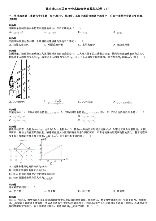 北京市2024届高考全真演练物理模拟试卷(1)