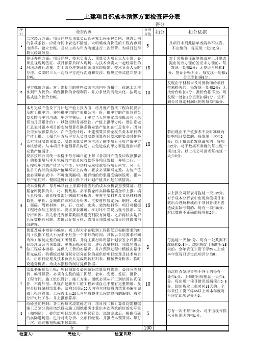 成本预算方面评分表