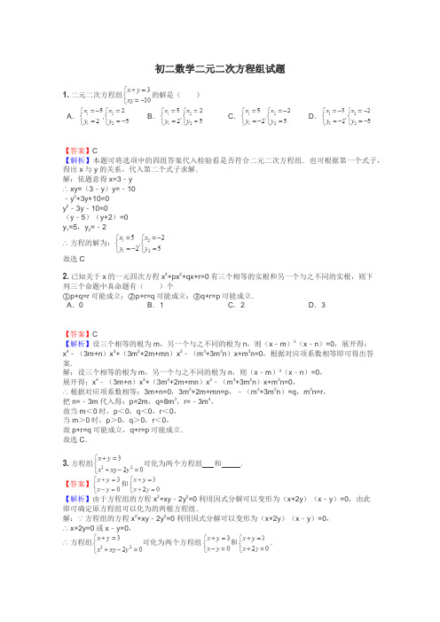 初二数学二元二次方程组试题
